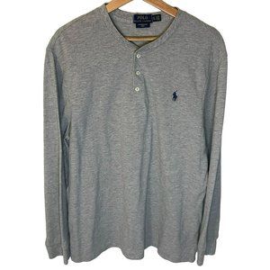 Polo Ralph Lauren Henley Shirt Men XL Tee 100% Cotton Long Sleeve Gray Logo